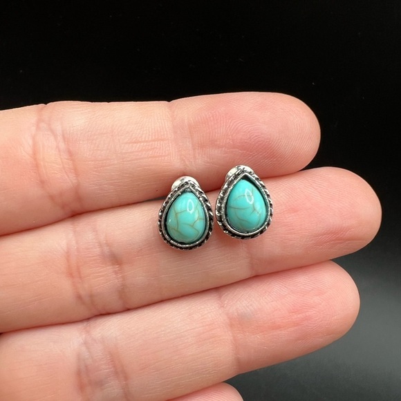 Lot 5 pairs western southwestern style earrings silver tone turquoise color - Picture 6 of 11